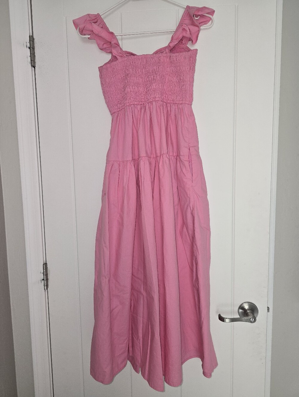 Abercrombie & Fitch Smocked Ruffle Strap Midi Dress - Barbie Pink Size: Small - Picture 5 of 7